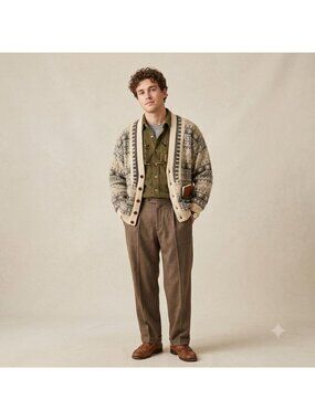 Vtg Gio Ruby Lined Knit Cardigan Men L Netral Colors Geo Grandpacore 80s Italy